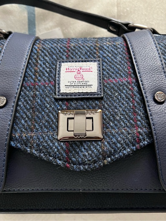 Harris Tweed Handbags - Harris Tweed Navy Blue Satchel Handbag - Women's Shoulder Bag